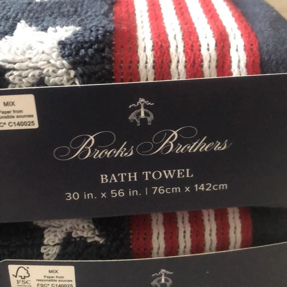 Brooks Brothers Navy, White and Red Star-Striped Bath Towel